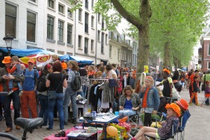 Breedstraat, around the corner from where we lived the first year, is normally a quiet interlude -- not during King's Day!